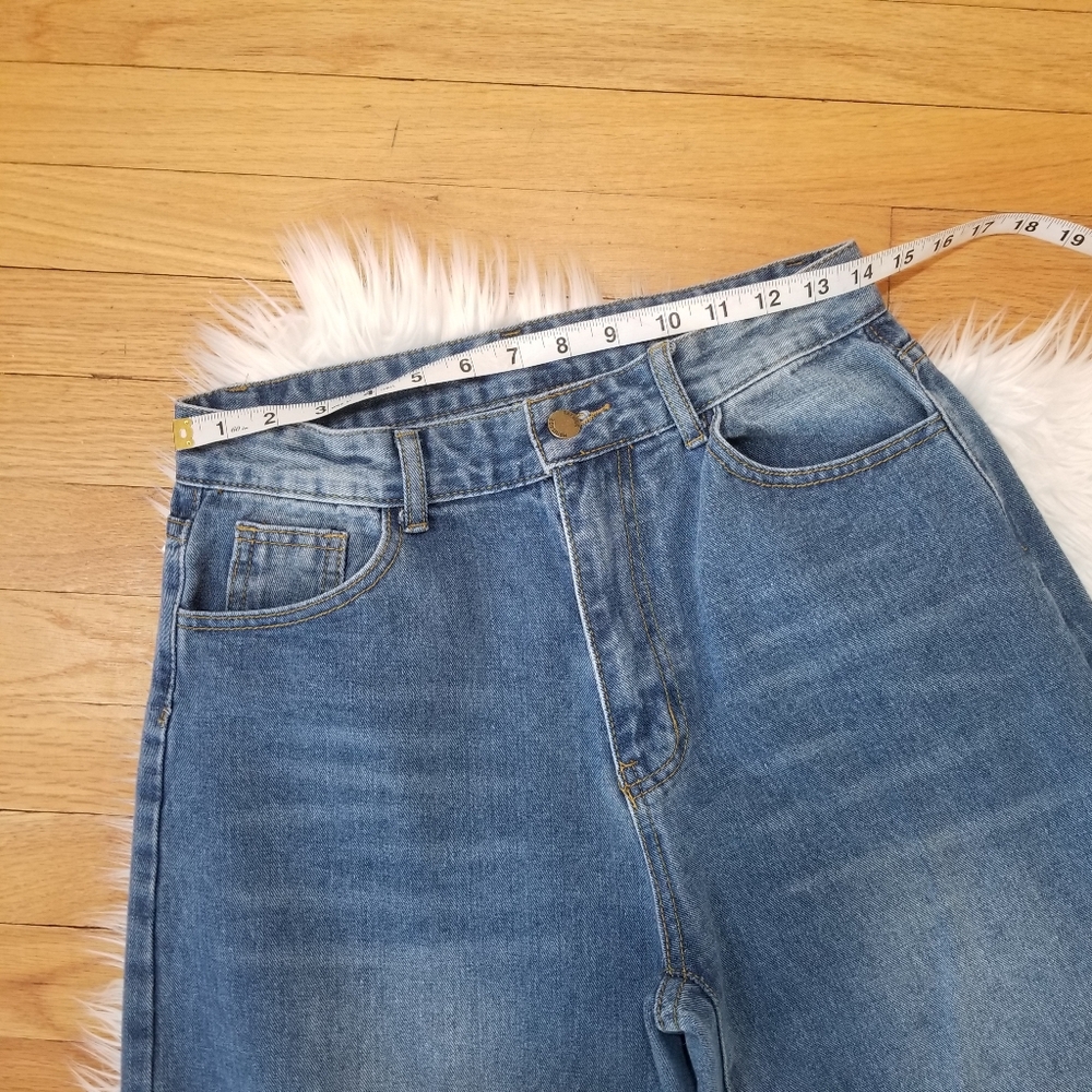 SHEIN High Waist Wide Leg Jeans with Holes on the Knees Color Washed Blue Size M - Picture 10 of 16